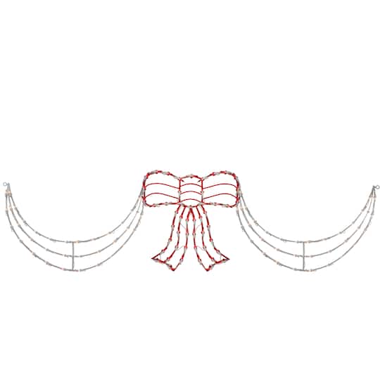 Lighted Red & White Bow Swag Christmas Decoration